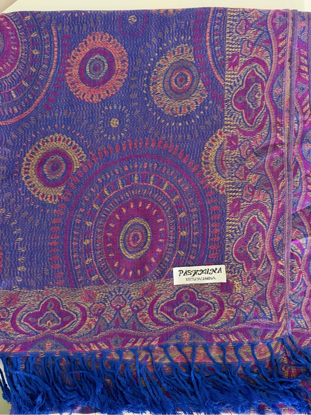 Paisley Jacquard Pashmina Shawl/Scarf in Purple & Pink Purchased In India